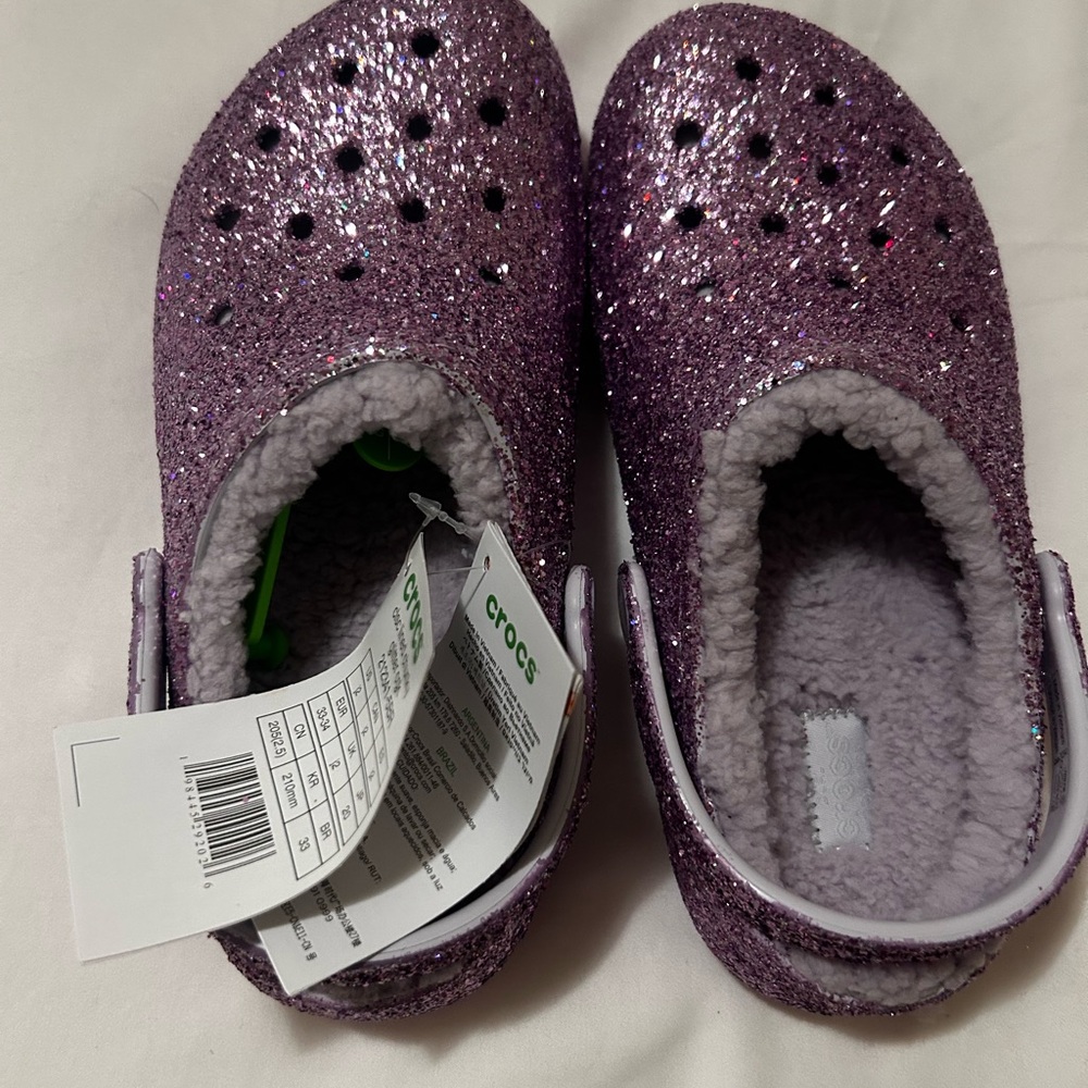CROCS Classic Lines Kids Sparkly Slippers - Purple